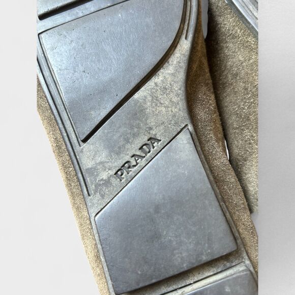 PRADA Women’s Suede Loafers Green Gray Square Toe Slip On Italy Designer 38 7.5 - Picture 6 of 8